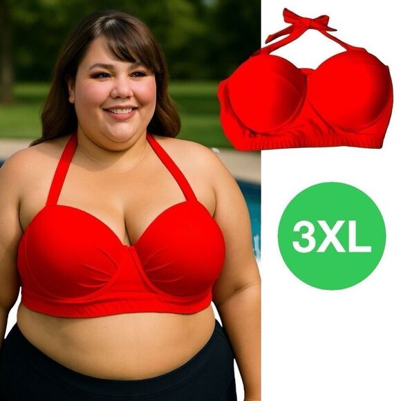 Halter Bikini Top XXXL Women’s Plus Red Bikini Top 38DD - Picture 1 of 7